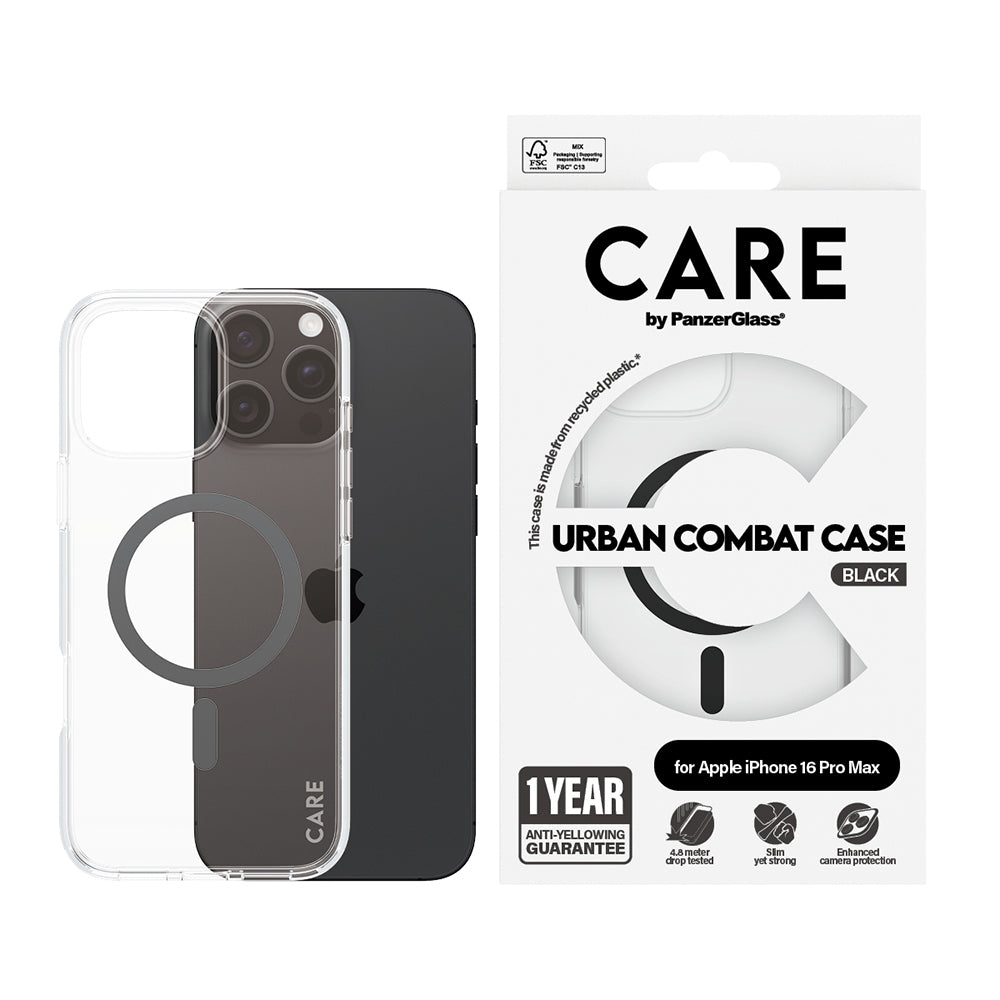 Funda MagSafe para Apple iPhone 16 Pro Max, PanzerGlass, Care Urban Combat, Transparente Negra