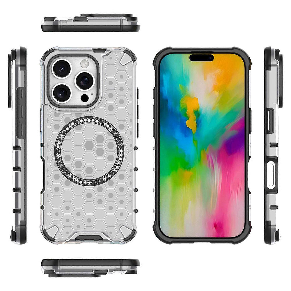 Funda MagSafe para Apple iPhone 16 Pro Max, Techsuit, HoneyComb Shield, Blanca