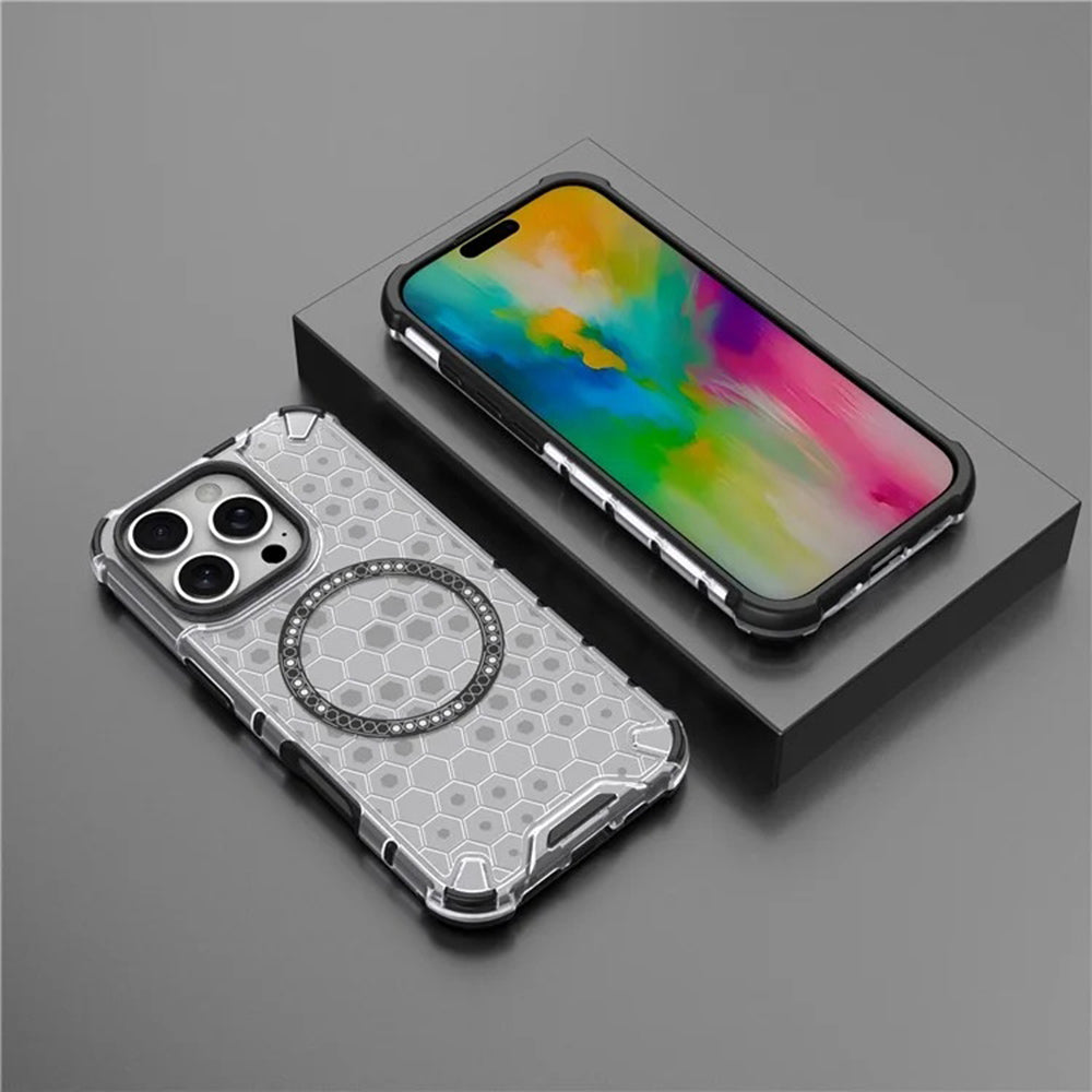 Funda MagSafe para Apple iPhone 16 Pro Max, Techsuit, HoneyComb Shield, Blanca