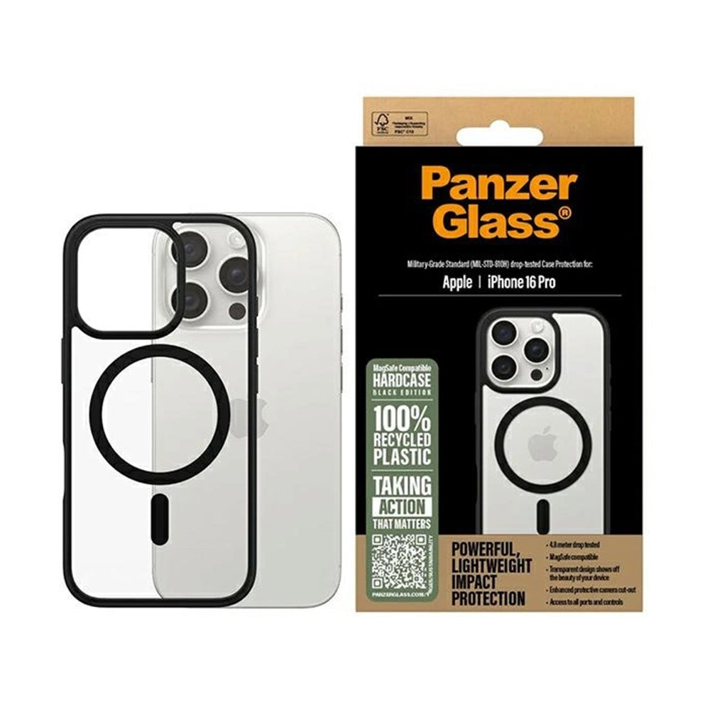 Funda MagSafe para Apple iPhone 16 Pro, PanzerGlass, Frame, Transparente Negra