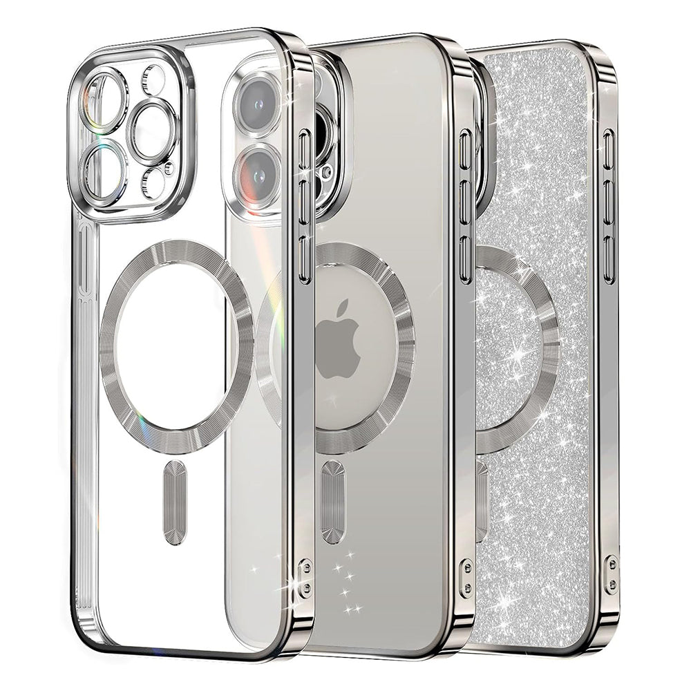 Funda MagSafe para Apple iPhone 16 Pro, Techsuit, Luxury Glitter, Plateada