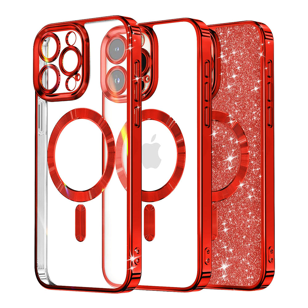 Funda MagSafe para Apple iPhone 16 Pro, Techsuit, Luxury Glitter, Roja