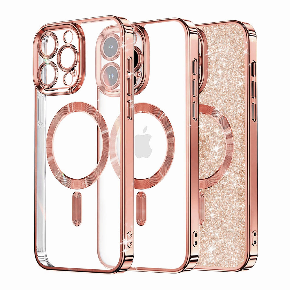 Funda MagSafe para Apple iPhone 16 Pro, Techsuit, Luxury Glitter, Rosa Dorado