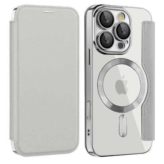 Funda MagSafe para Apple iPhone 16 Pro, Techsuit, SmartMag Book, Gris