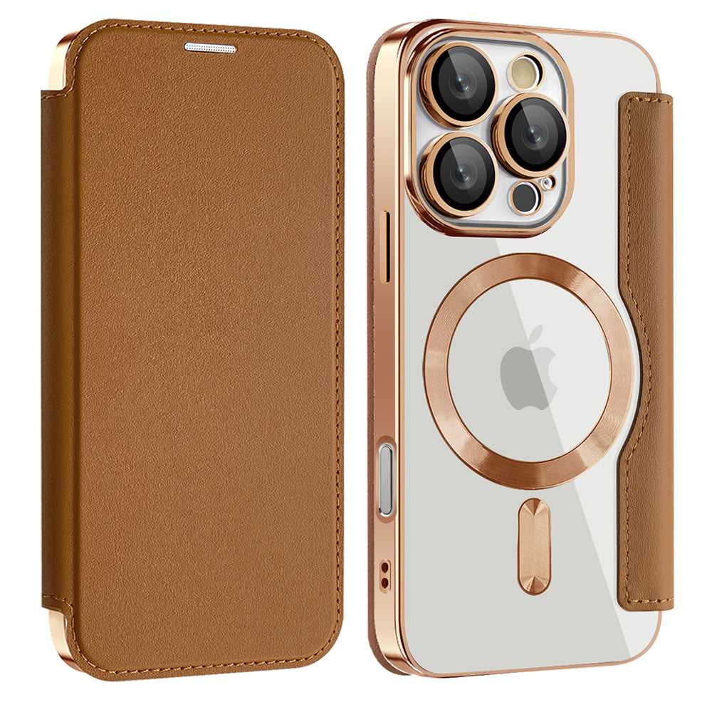 Funda MagSafe para Apple iPhone 16 Pro, Techsuit, SmartMag Book, Marrón