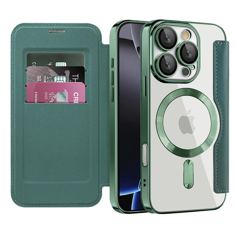 Funda MagSafe para Apple iPhone 16 Pro, Techsuit, SmartMag Book, Verde