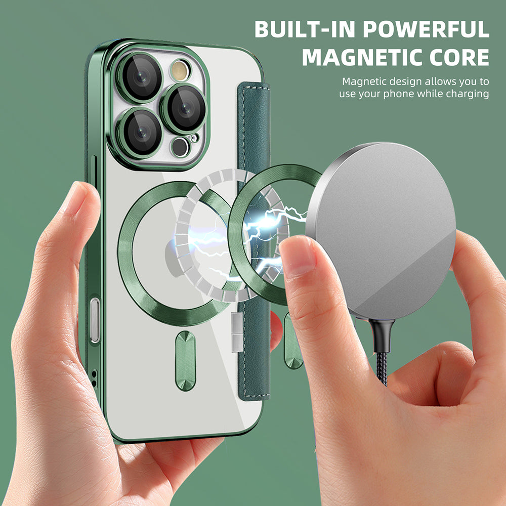 Funda MagSafe para Apple iPhone 16 Pro, Techsuit, SmartMag Book, Verde