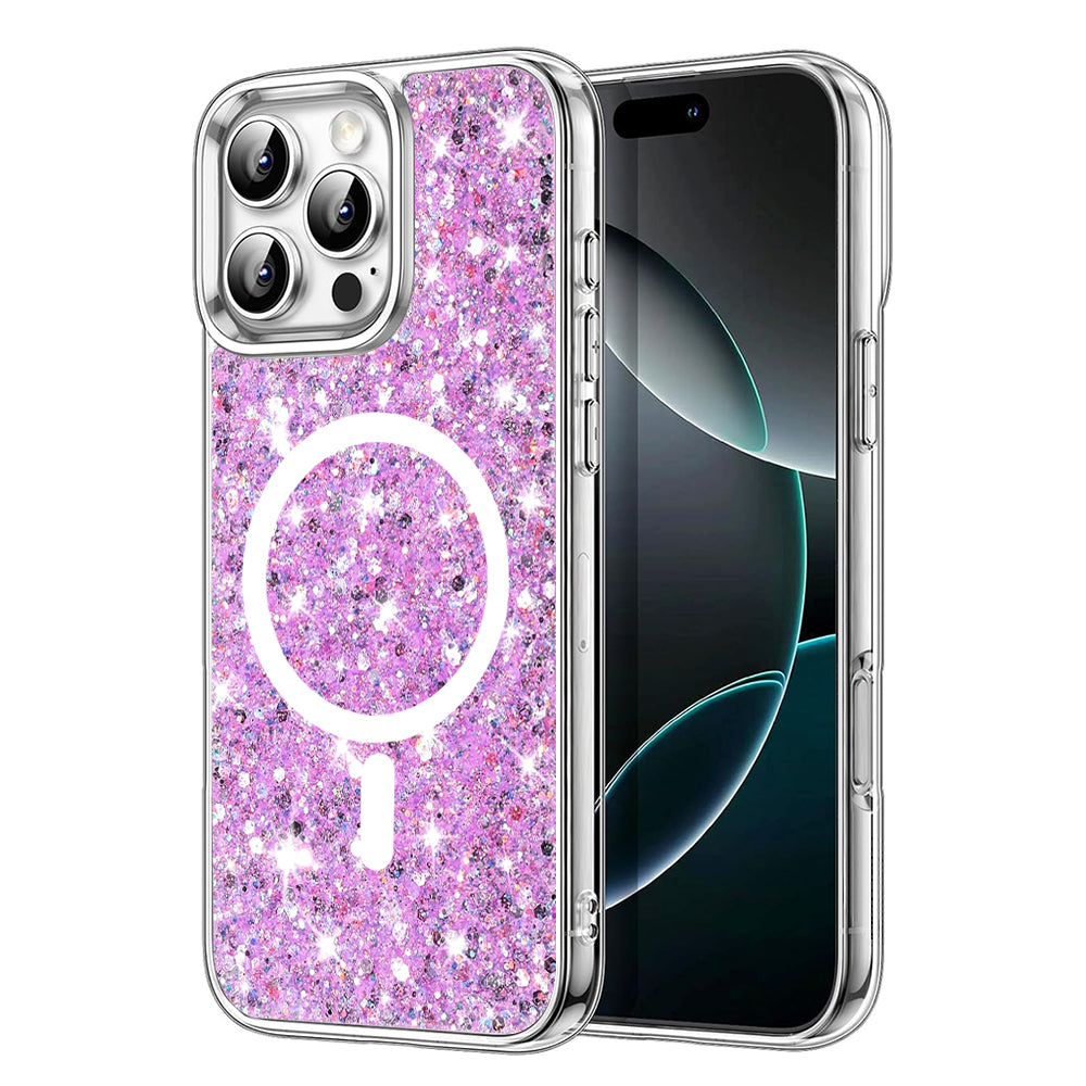 Funda MagSafe para Apple iPhone 16 Pro, Techsuit, Brillo Centelleante, Magenta