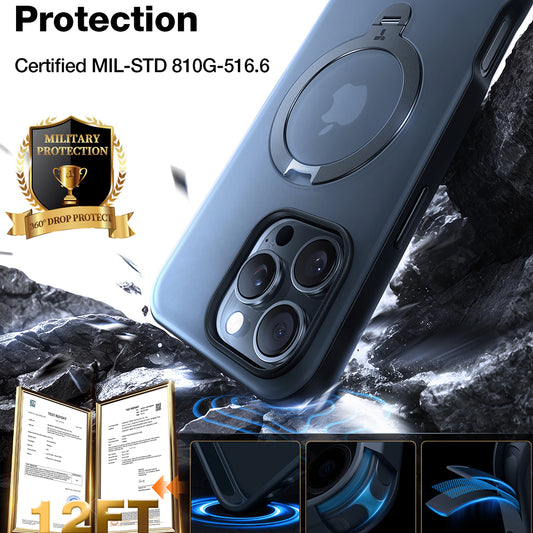 Funda MagSafe para Apple iPhone 16 Pro, Torras, Ostand Spin, Transparente