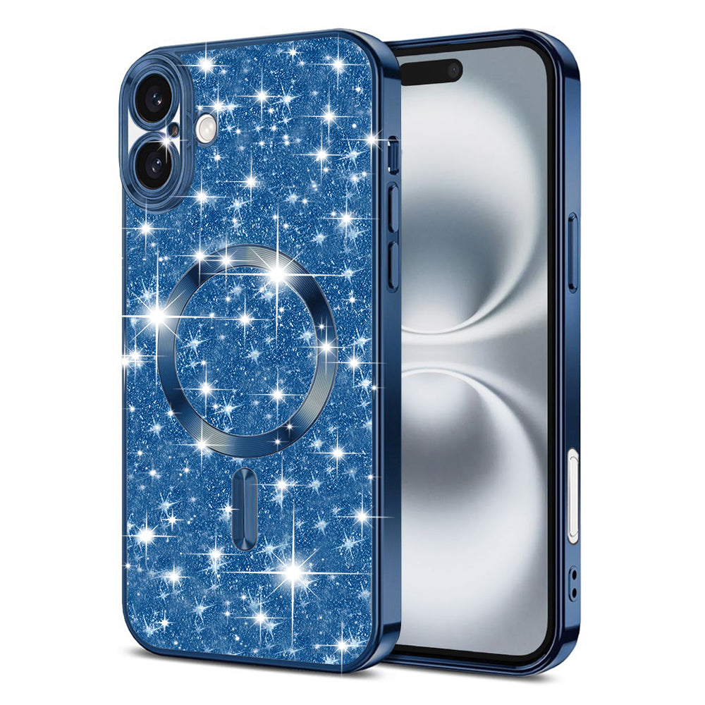 Funda MagSafe para Apple iPhone 16, Techsuit, Luxury Glitter, Azul Oscuro