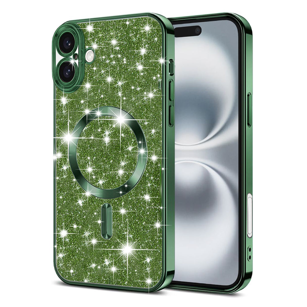 Funda MagSafe para Apple iPhone 16, Techsuit, Luxury Glitter, Verde Oscuro