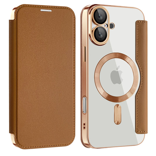 Funda MagSafe para Apple iPhone 16, Techsuit, SmartMag Book, Marrón