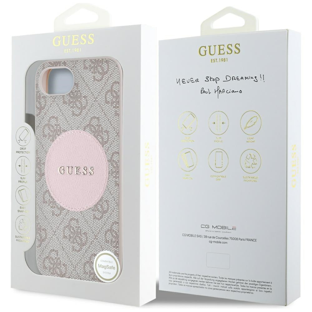 Funda MagSafe para Apple iPhone 17e / 16e, Guess, 4G Circle Classic Logo, Rosa