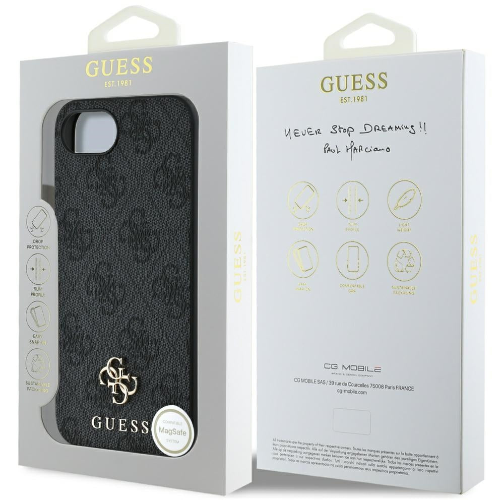 Funda MagSafe para Apple iPhone 17e / 16e, Guess, 4G Classic, Negra