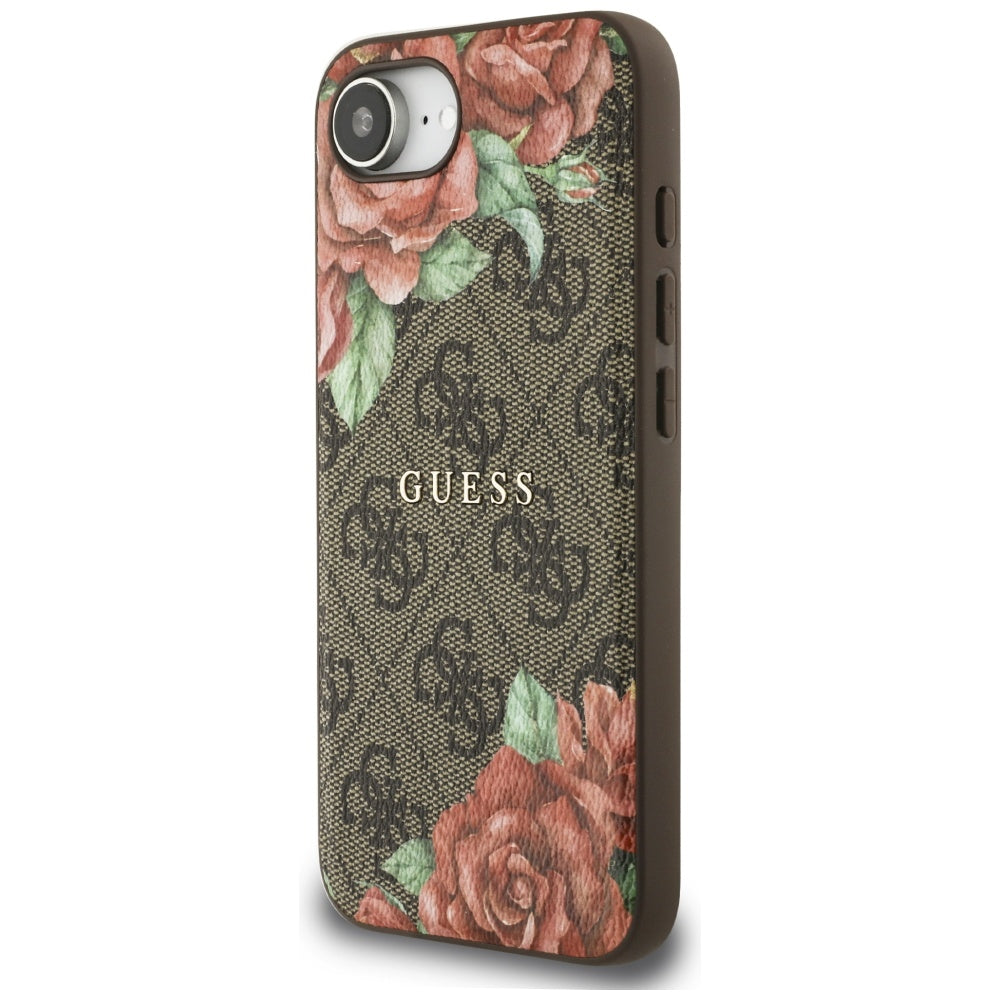 Funda MagSafe para Apple iPhone 17e / 16e, Guess, 4G Flowers Print, Marrón