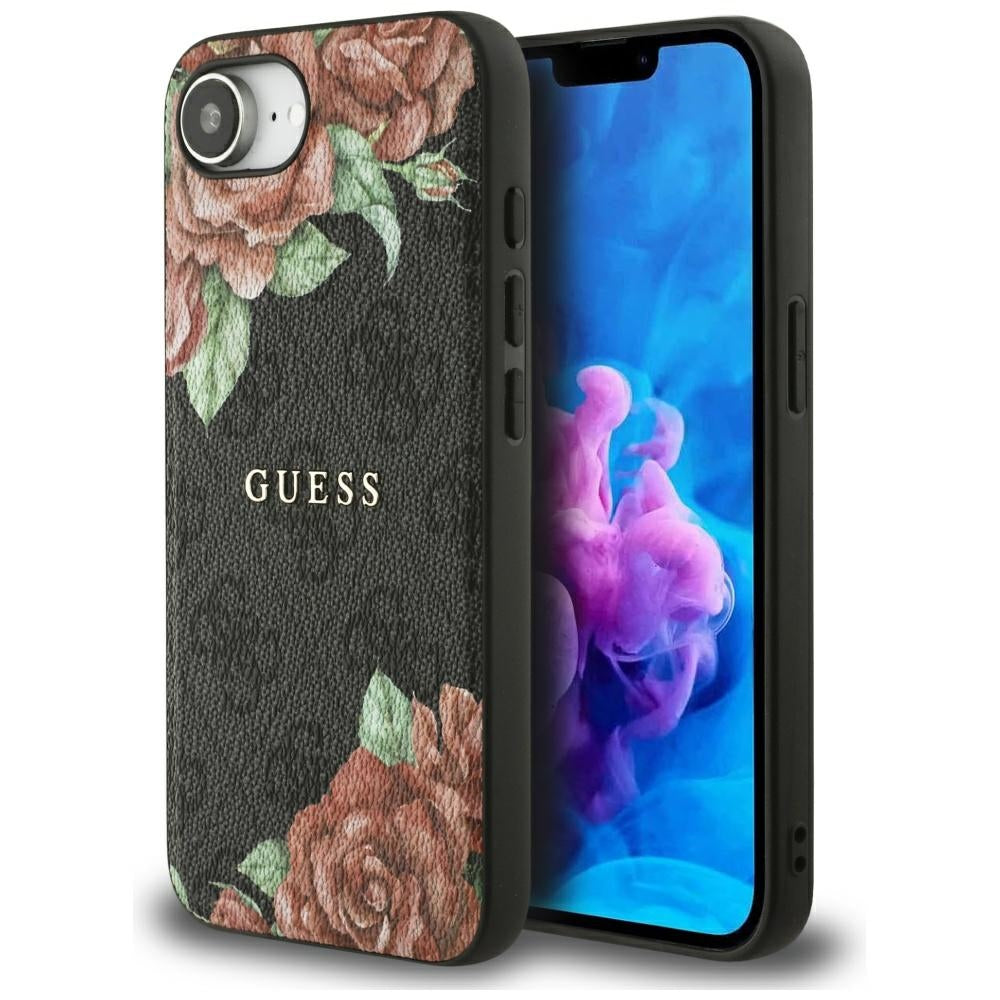 Funda MagSafe para Apple iPhone 17e / 16e, Guess, 4G Flowers Print, Negra