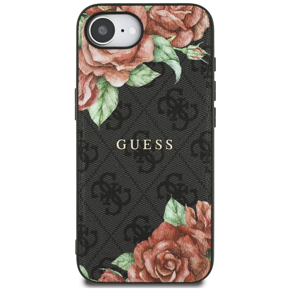 Funda MagSafe para Apple iPhone 17e / 16e, Guess, 4G Flowers Print, Negra