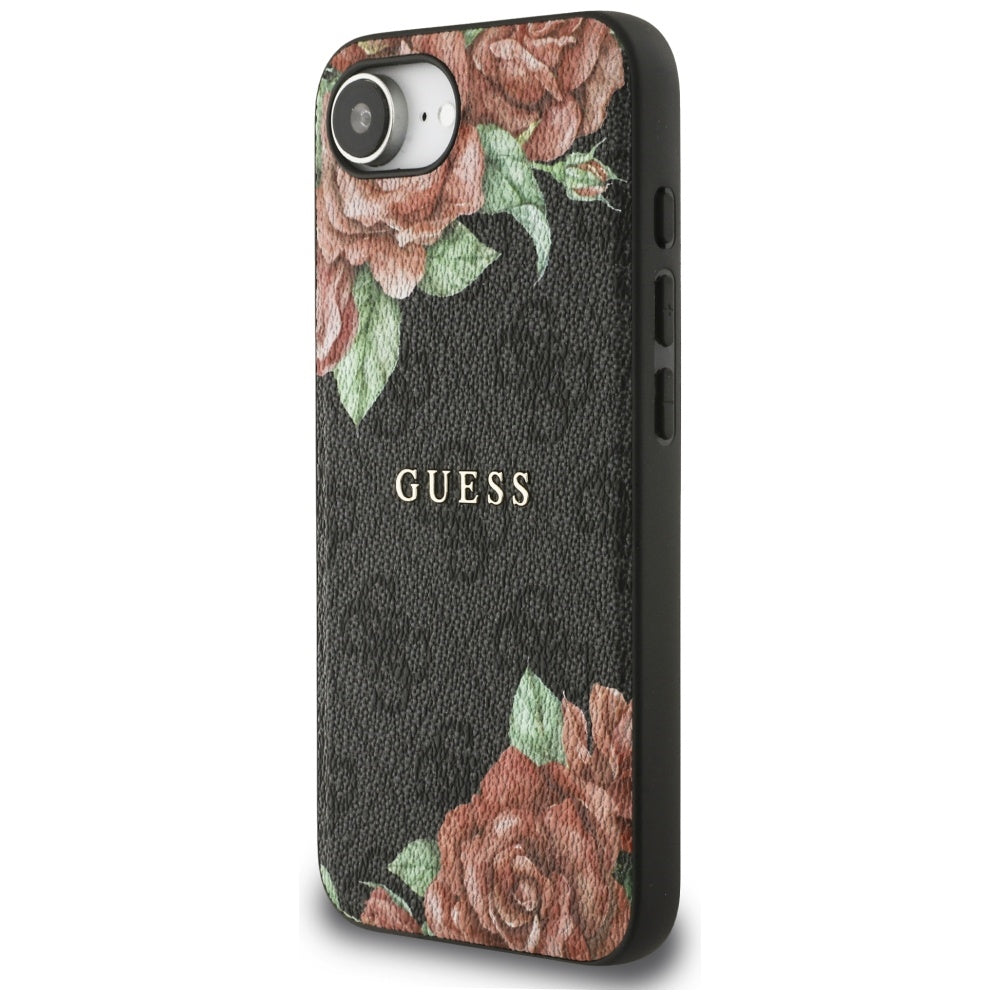 Funda MagSafe para Apple iPhone 17e / 16e, Guess, 4G Flowers Print, Negra