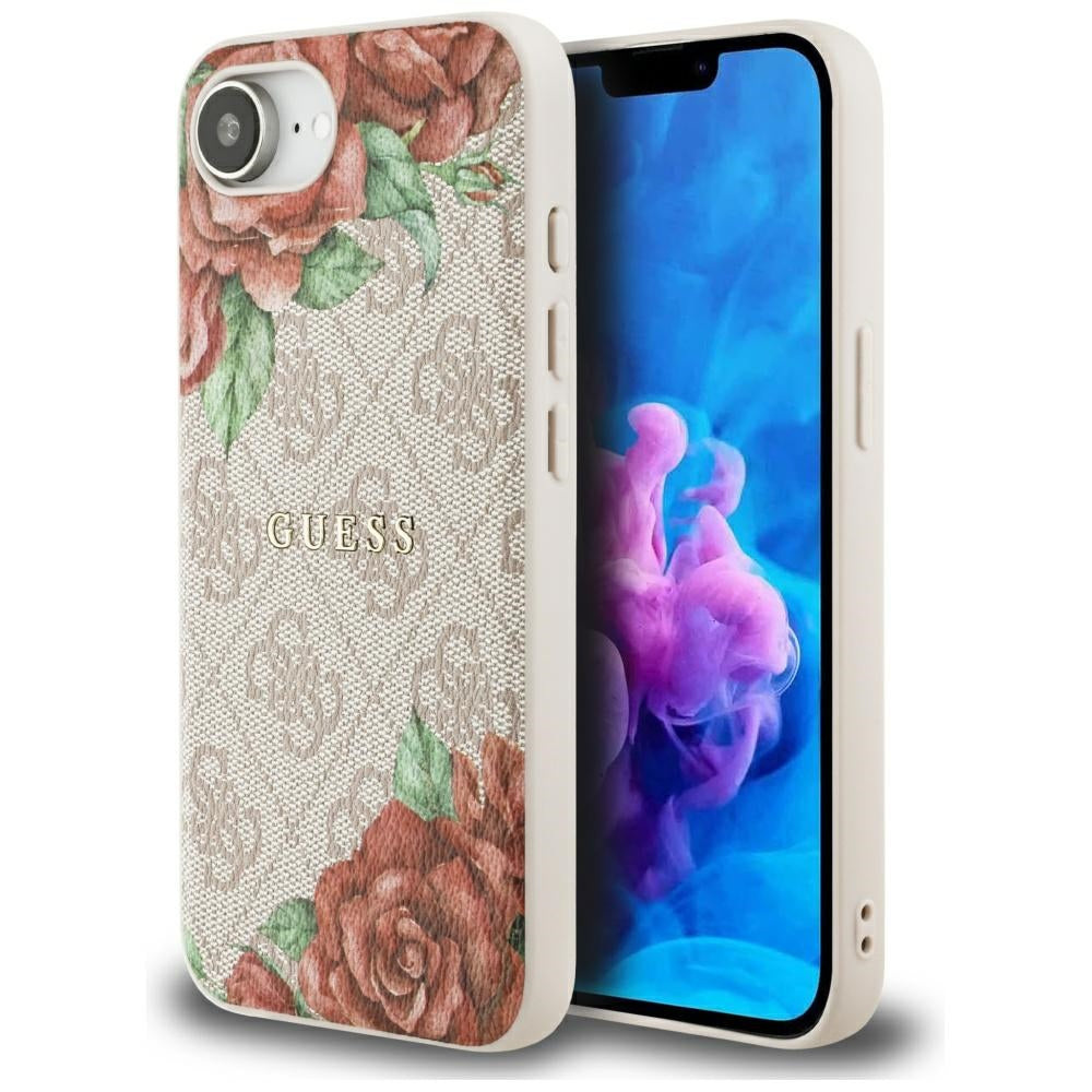 Funda MagSafe para Apple iPhone 17e / 16e, Guess, Estampado de Flores 4G, Rosa