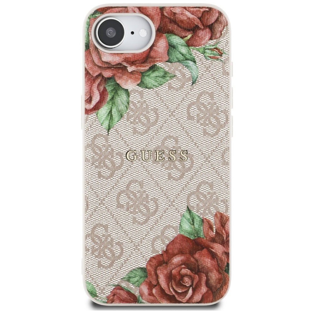 Funda MagSafe para Apple iPhone 17e / 16e, Guess, Estampado de Flores 4G, Rosa