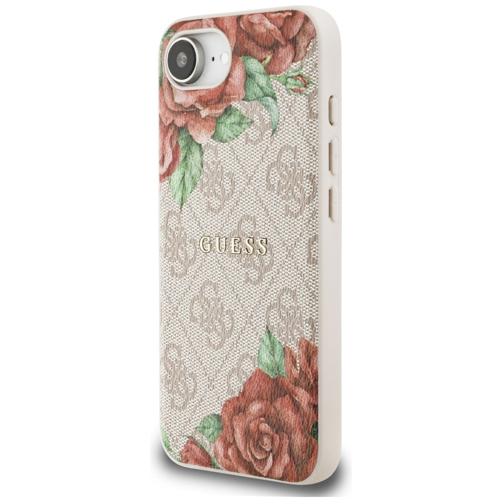 Funda MagSafe para Apple iPhone 17e / 16e, Guess, Estampado de Flores 4G, Rosa
