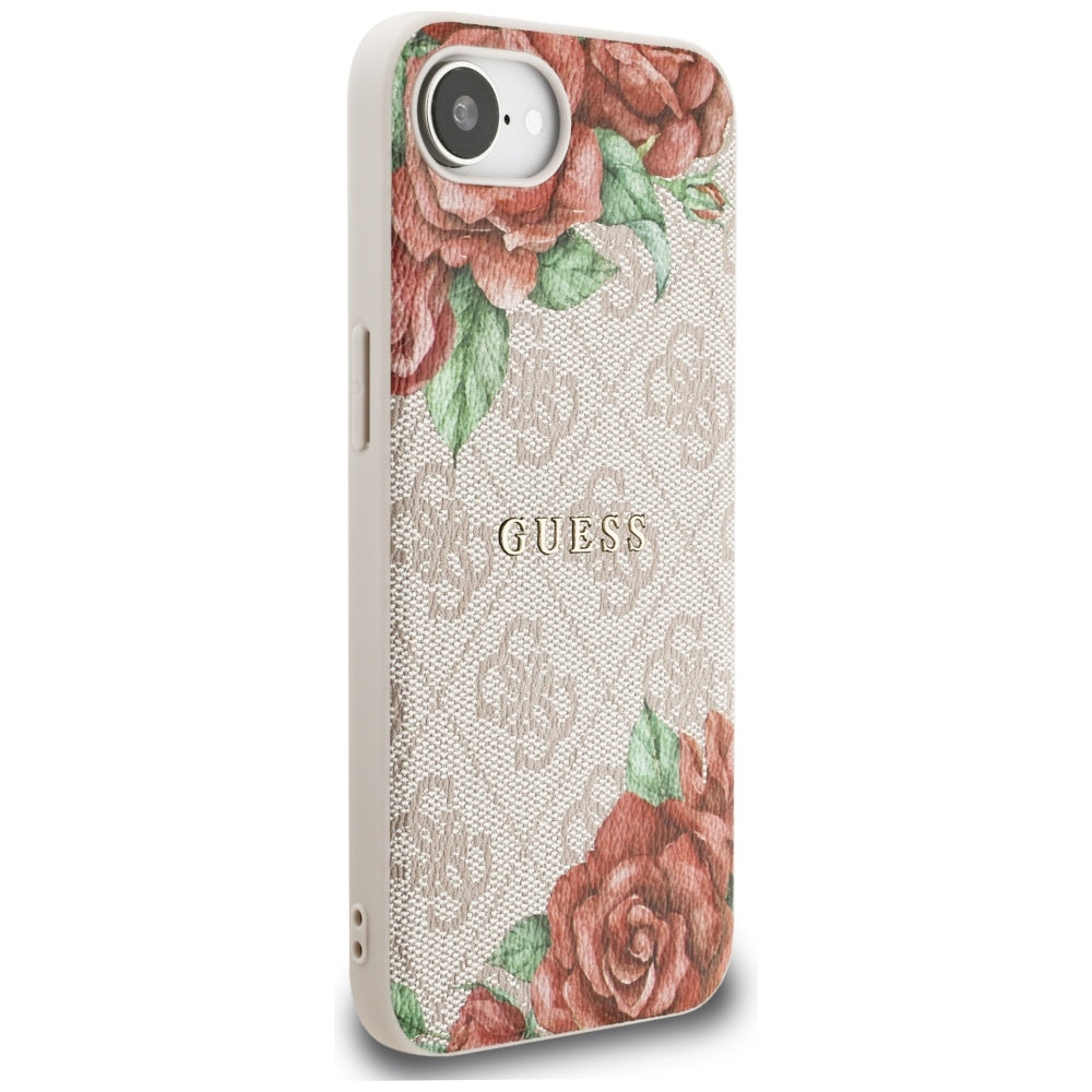 Funda MagSafe para Apple iPhone 17e / 16e, Guess, Estampado de Flores 4G, Rosa