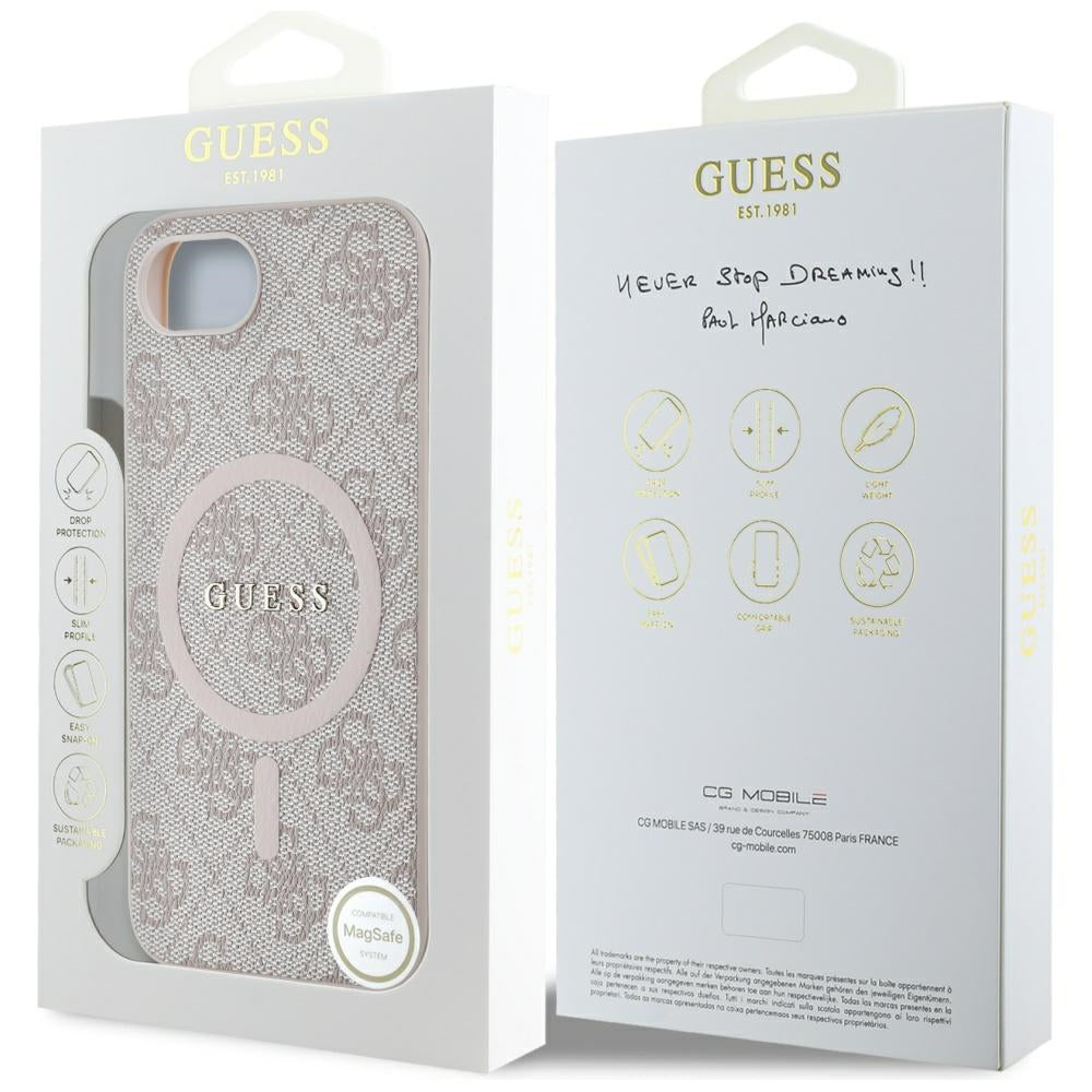 Funda MagSafe para Apple iPhone 17e / 16e, Guess, 4G Ring Classic Logo, Rosa