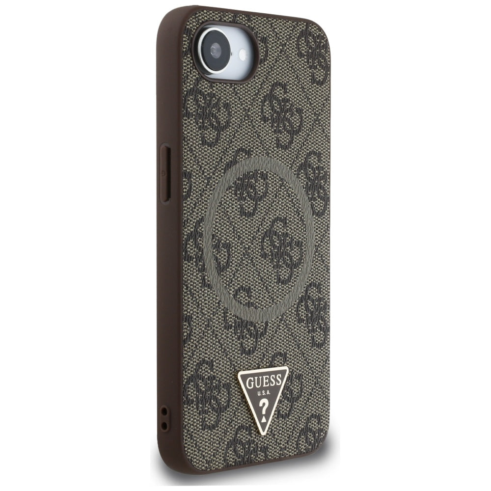 Funda MagSafe para Apple iPhone 17e / 16e, Guess, Logo Triángulo Anillo 4G, Marrón