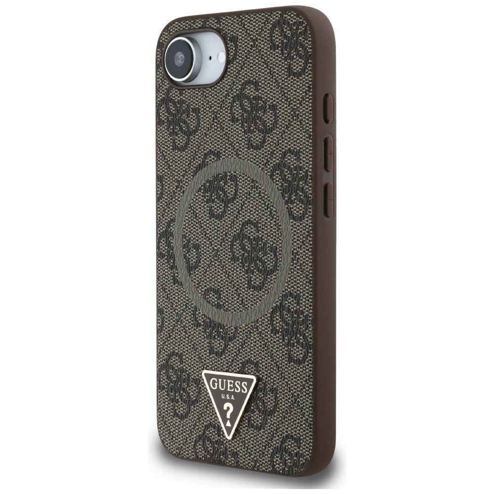 Funda MagSafe para Apple iPhone 17e / 16e, Guess, Logo Triángulo Anillo 4G, Marrón