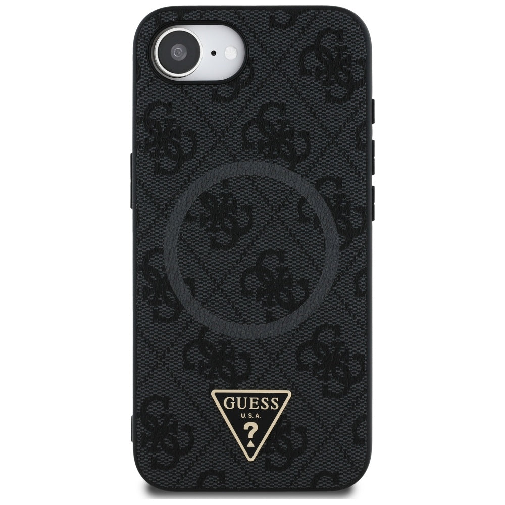 Funda MagSafe para Apple iPhone 17e / 16e, Guess, Logo Triángulo Anillo 4G, Negra