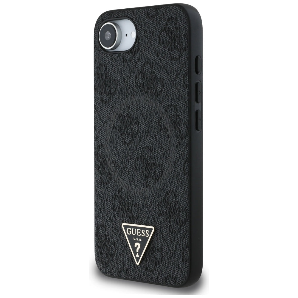 Funda MagSafe para Apple iPhone 17e / 16e, Guess, Logo Triángulo Anillo 4G, Negra