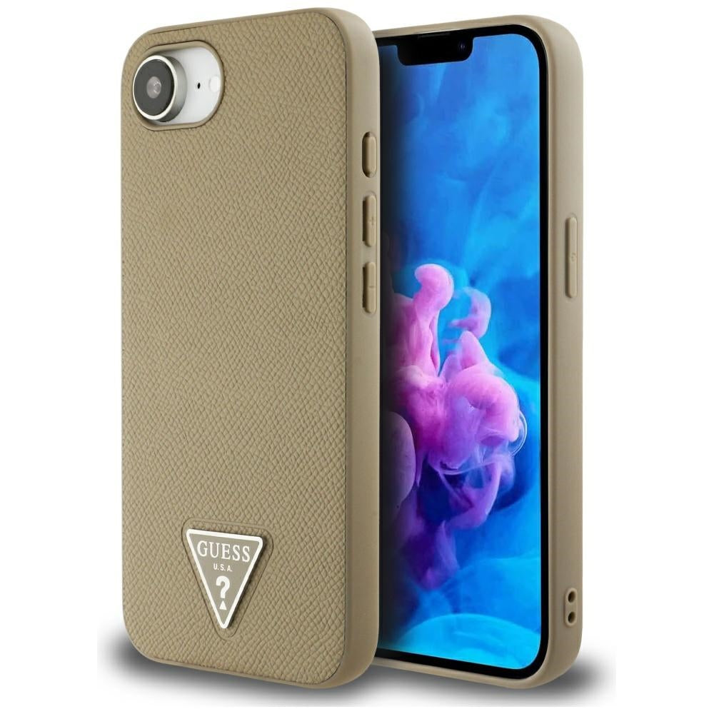 Funda MagSafe para Apple iPhone 17e / 16e, Guess, Logo Triángulo Granulado, Marrón