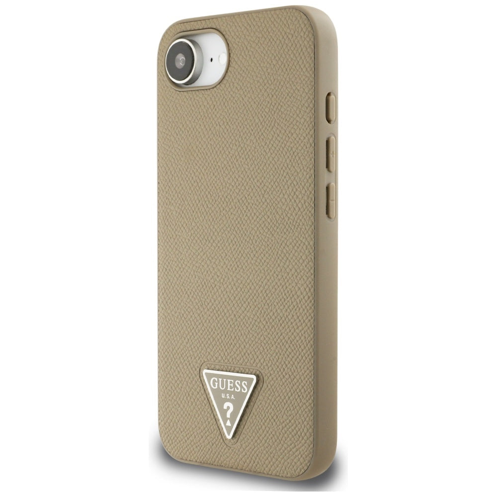 Funda MagSafe para Apple iPhone 17e / 16e, Guess, Logo Triángulo Granulado, Marrón
