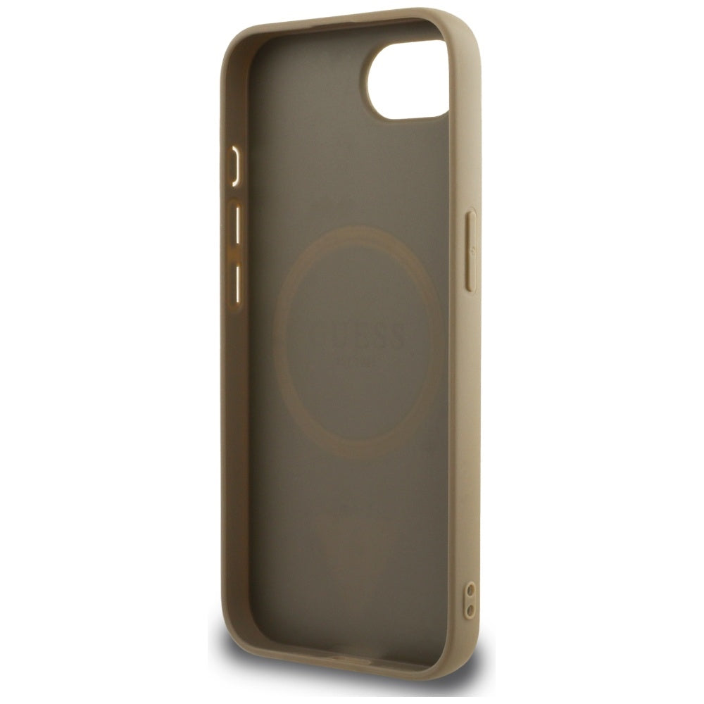 Funda MagSafe para Apple iPhone 17e / 16e, Guess, Logo Triángulo Granulado, Marrón