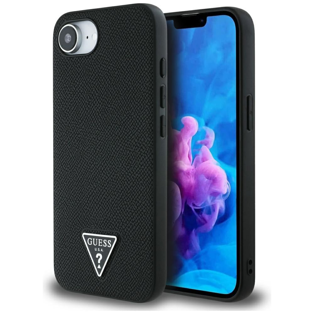 Funda MagSafe para Apple iPhone 17e / 16e, Guess, Logo Triángulo Granulado, Negra