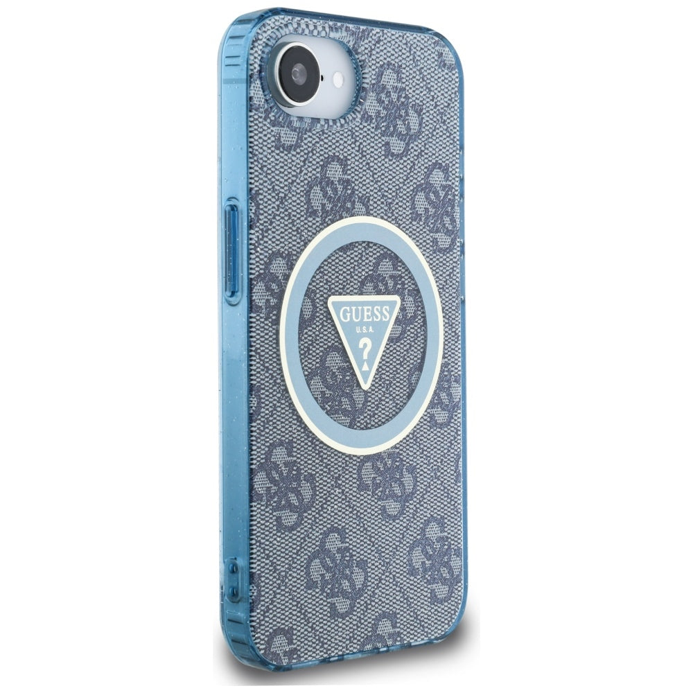Funda MagSafe para Apple iPhone 17e / 16e, Guess, IML Glitter 4G Circle Triangle, Azul