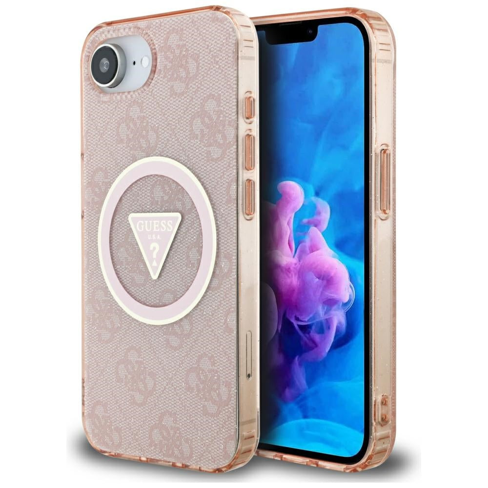 Funda MagSafe para Apple iPhone 17e / 16e, Guess, IML Glitter 4G Circle Triangle, Rosa