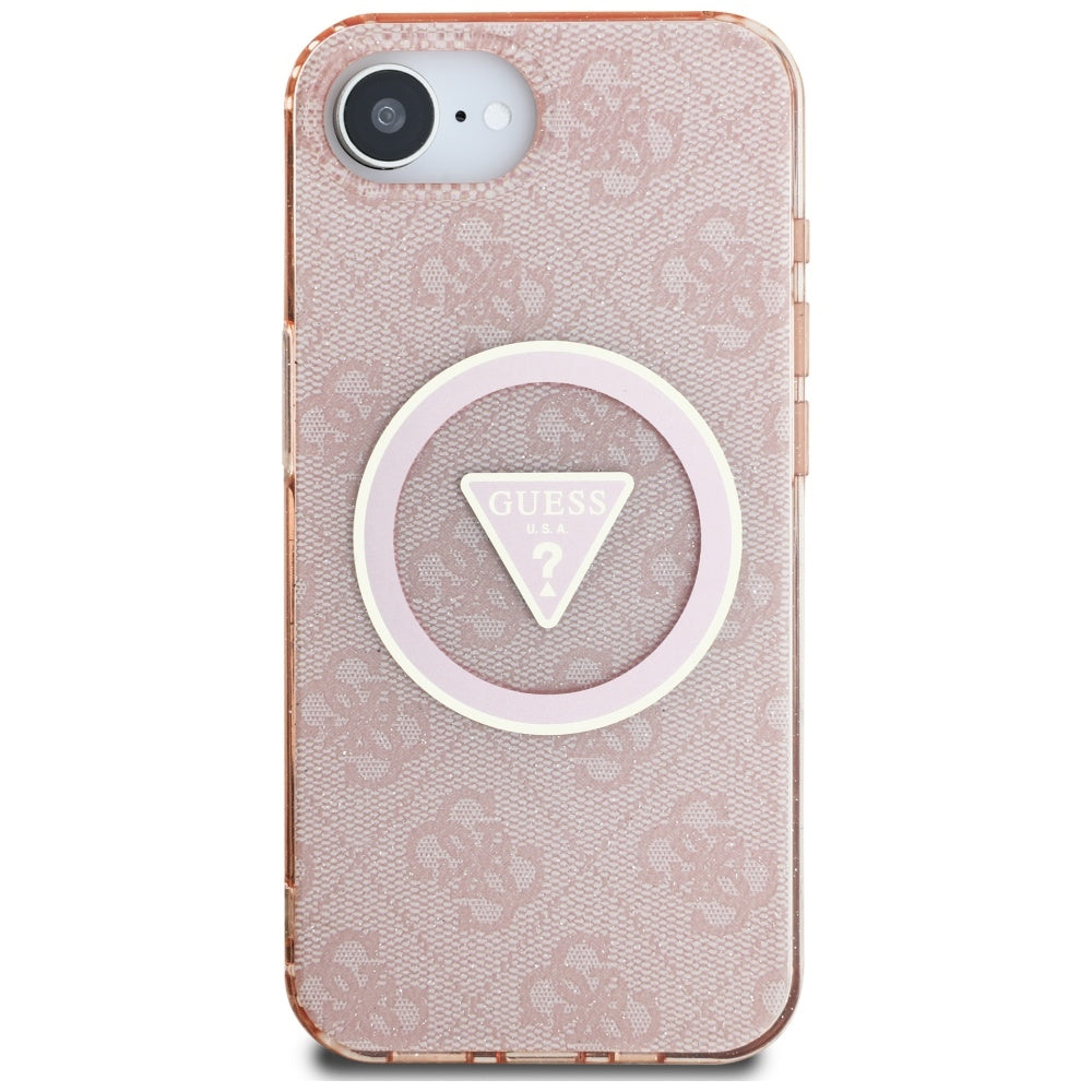 Funda MagSafe para Apple iPhone 17e / 16e, Guess, IML Glitter 4G Circle Triangle, Rosa