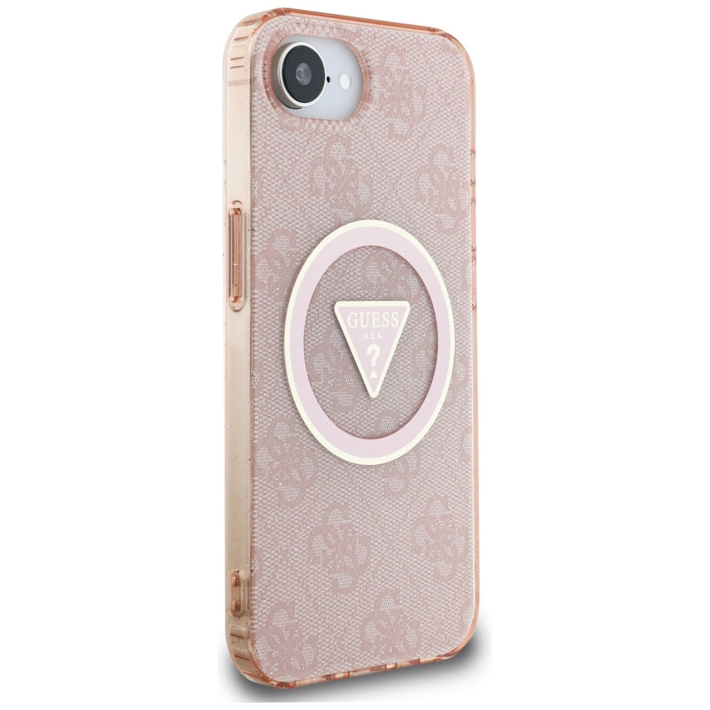 Funda MagSafe para Apple iPhone 17e / 16e, Guess, IML Glitter 4G Circle Triangle, Rosa