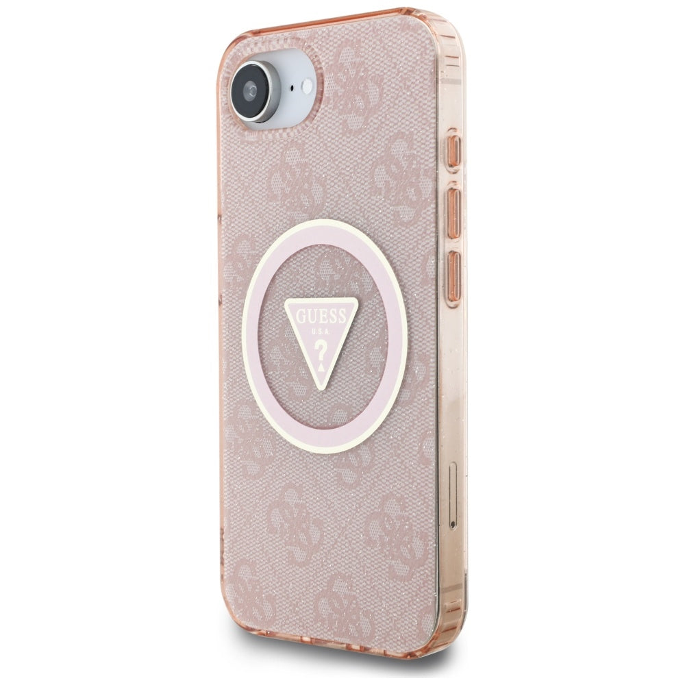 Funda MagSafe para Apple iPhone 17e / 16e, Guess, IML Glitter 4G Circle Triangle, Rosa