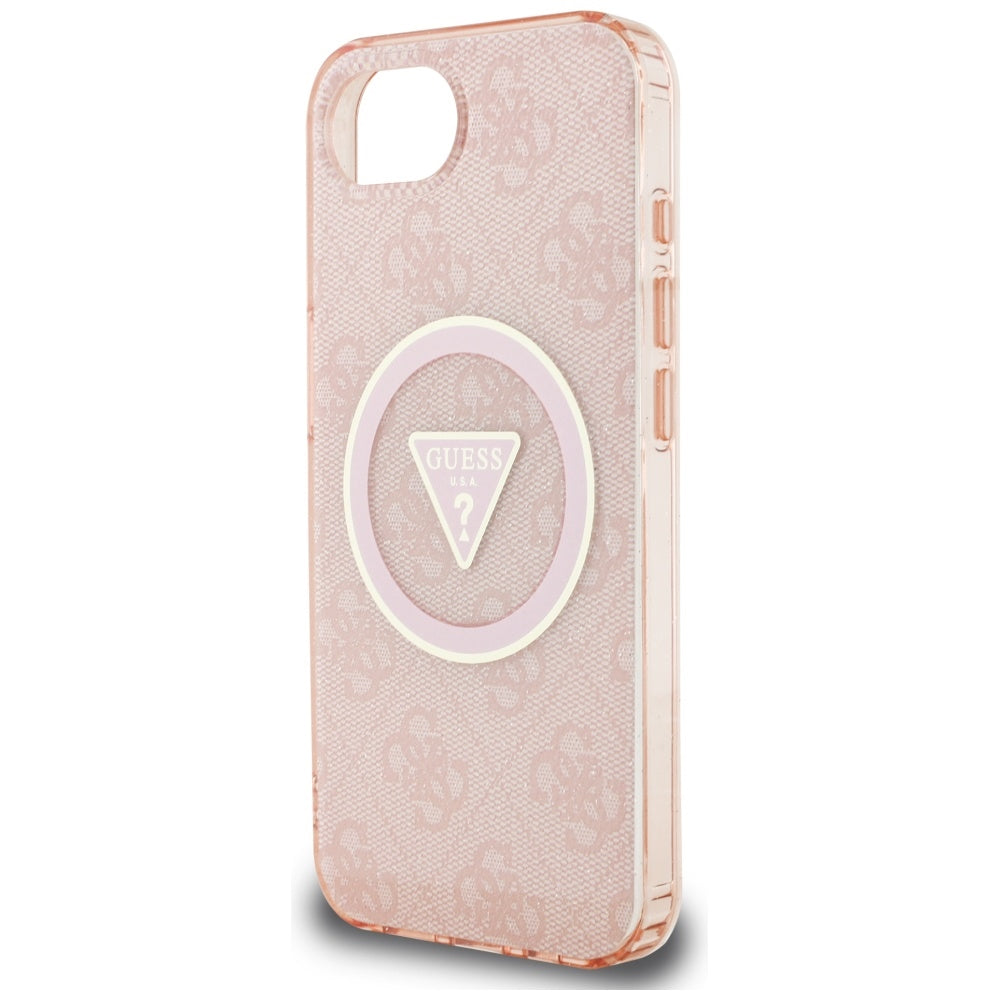 Funda MagSafe para Apple iPhone 17e / 16e, Guess, IML Glitter 4G Circle Triangle, Rosa
