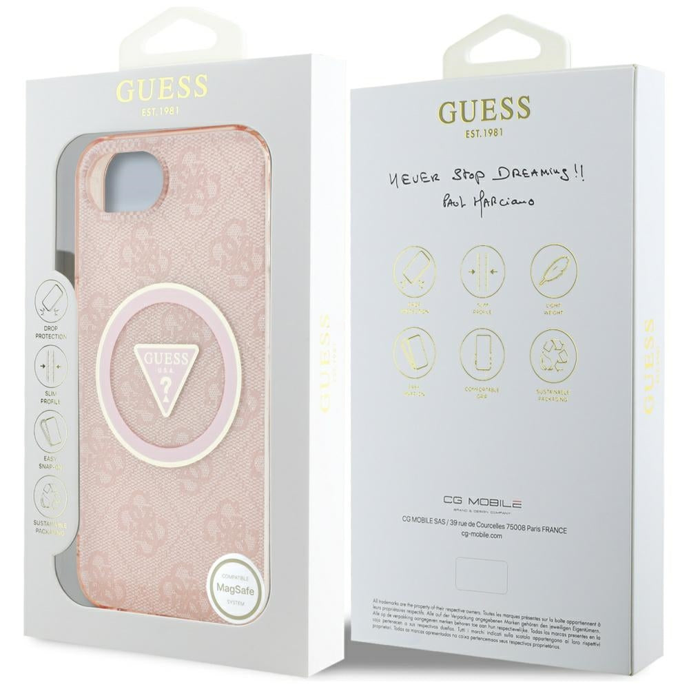 Funda MagSafe para Apple iPhone 17e / 16e, Guess, IML Glitter 4G Circle Triangle, Rosa