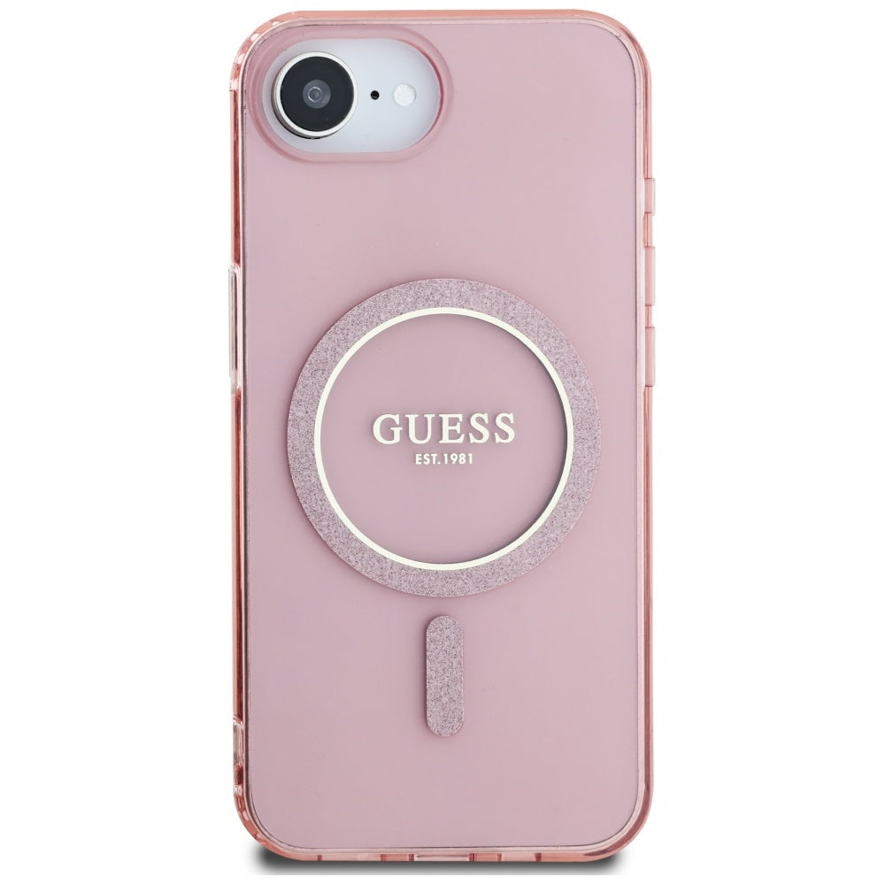 Funda MagSafe para Apple iPhone 17e / 16e, Guess, IML Glitter Circle, Rosa