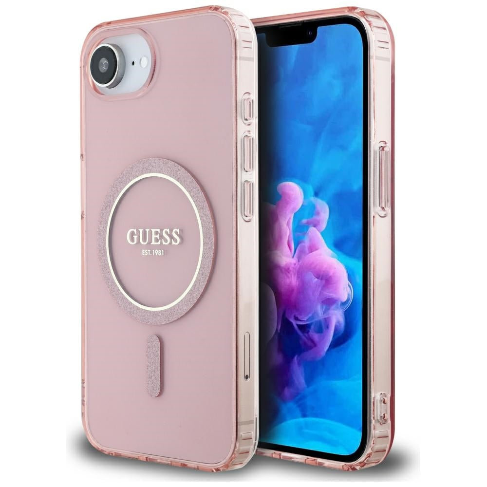 Funda MagSafe para Apple iPhone 17e / 16e, Guess, IML Glitter Circle, Rosa