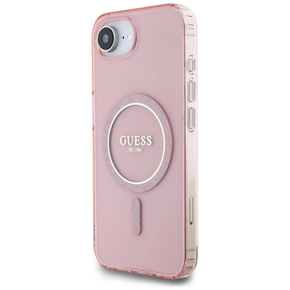 Funda MagSafe para Apple iPhone 17e / 16e, Guess, IML Glitter Circle, Rosa