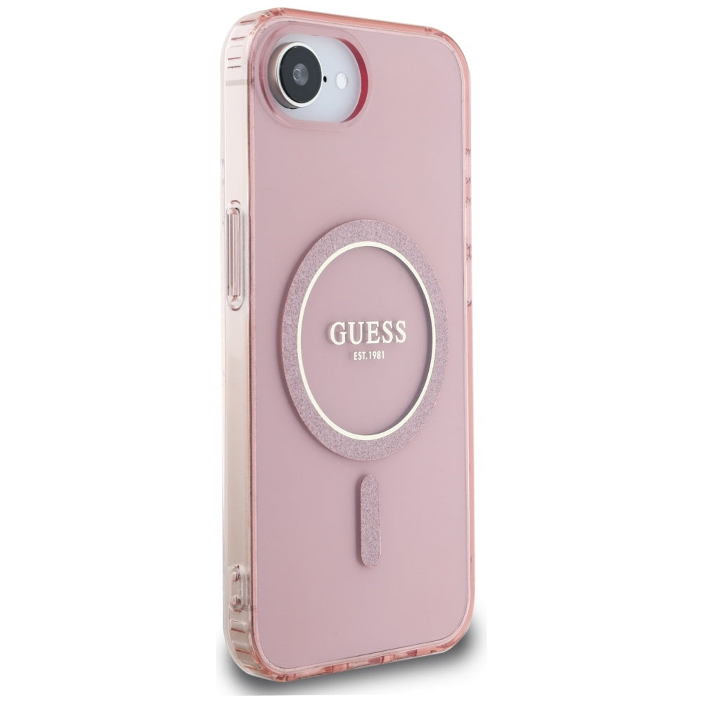 Funda MagSafe para Apple iPhone 17e / 16e, Guess, IML Glitter Circle, Rosa