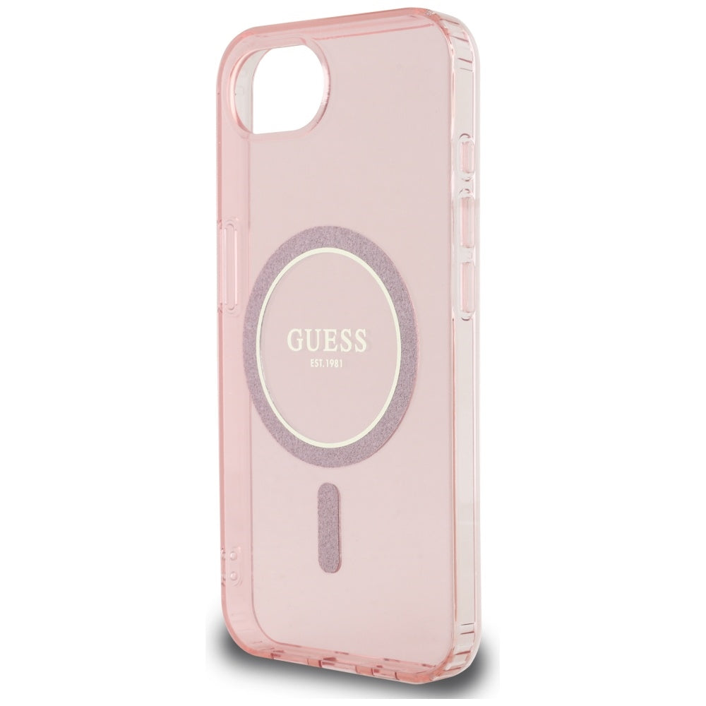 Funda MagSafe para Apple iPhone 17e / 16e, Guess, IML Glitter Circle, Rosa