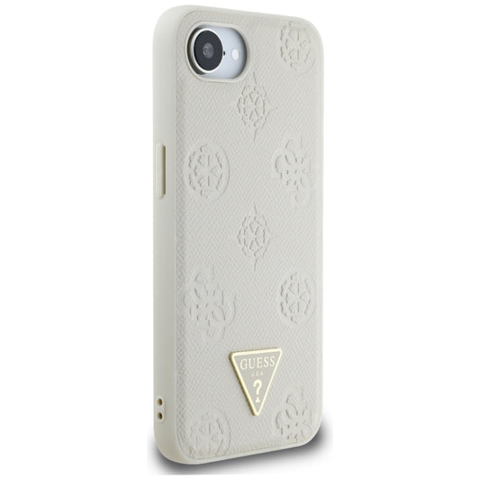 Funda MagSafe para Apple iPhone 16e, Guess, Peony Grained Hot Stamp Triangle, Beige