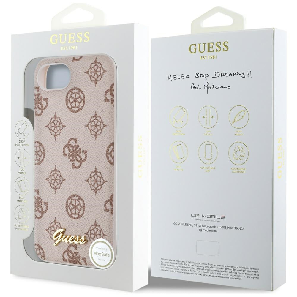 Funda MagSafe para Apple iPhone 17e / 16e, Guess, Peony Script, Marrón