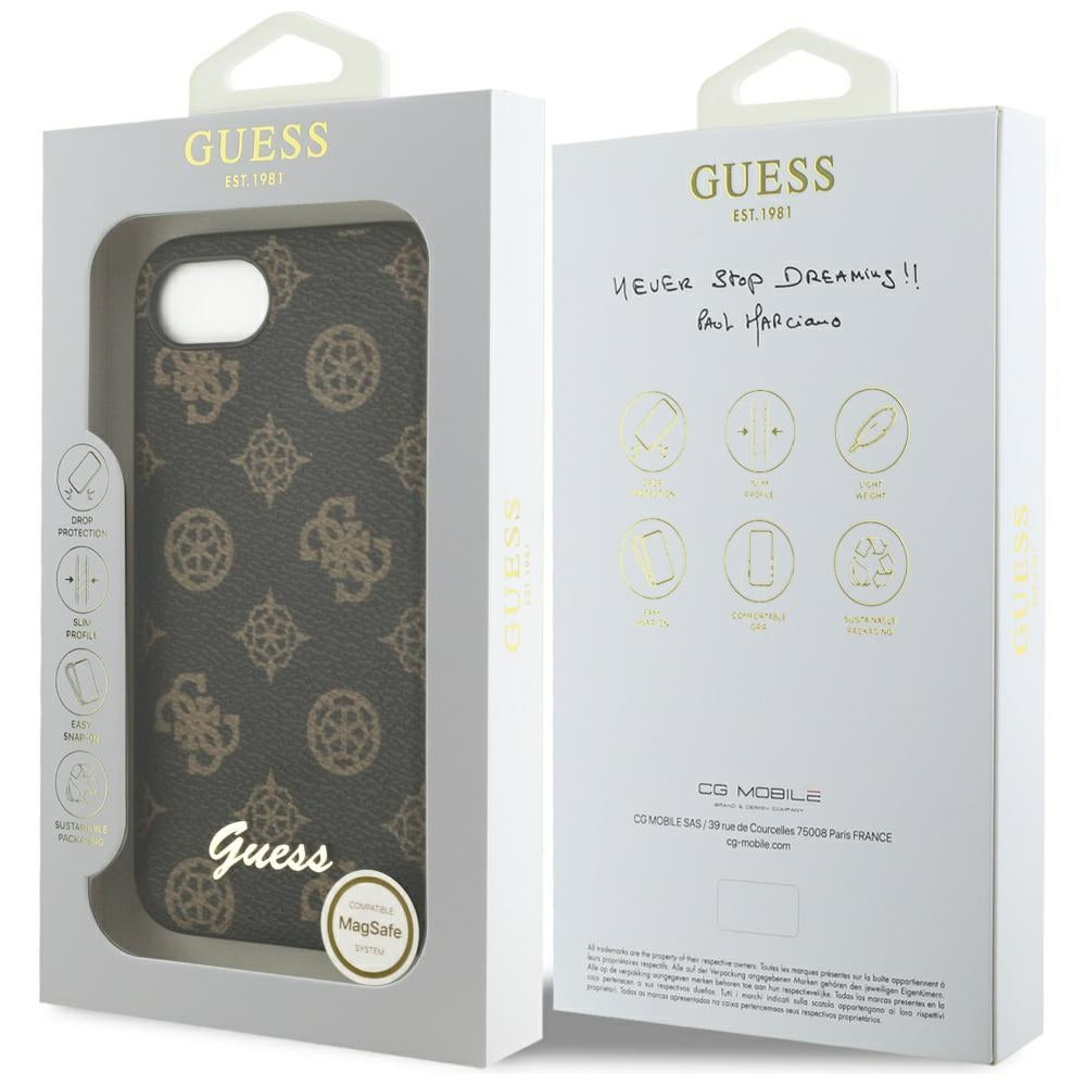 Funda MagSafe para Apple iPhone 17e / 16e, Guess, Peony Script, Negra